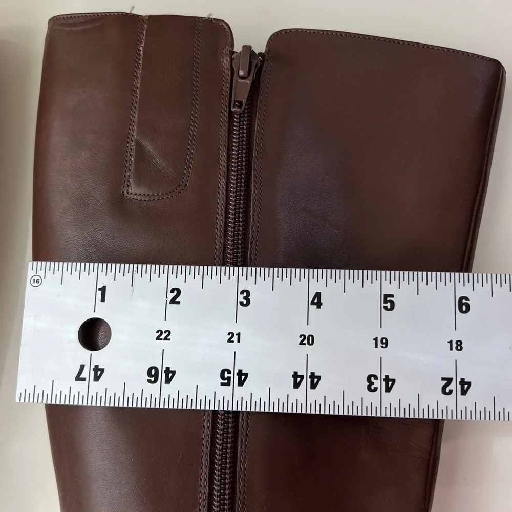 Nine West Sz 7 Varin Wide Calf Brown Leather Wood Wedge Knee High Boots - Picture 3 of 15